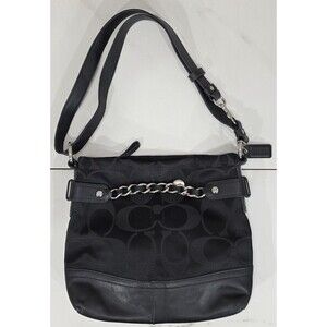 Coach Hobo Shoulder Bag Black Signature Optic Silver Chain Crossbody Y2K Indie